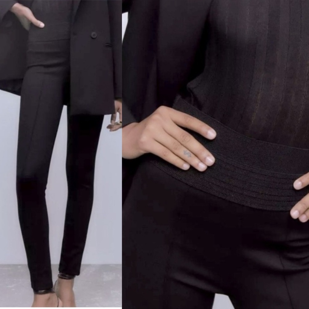 NWT ZARA HIGH-WAIST TUXEDO WIDE WAISTBAND HI-RISE LEGGINGS PANT BLACK